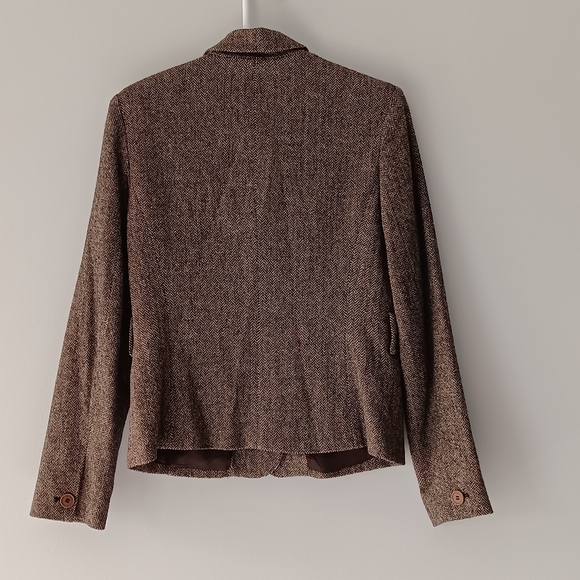 Anne Klein Wool Blazer Brown Tweed Tan Red Herringbone Pockets Lined Size 8 - Picture 3 of 13